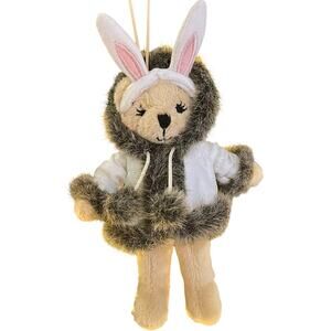 Bath & Body Works Mini Plush Bear Bunny Ears Faux Fur Jacket Christmas Ornament